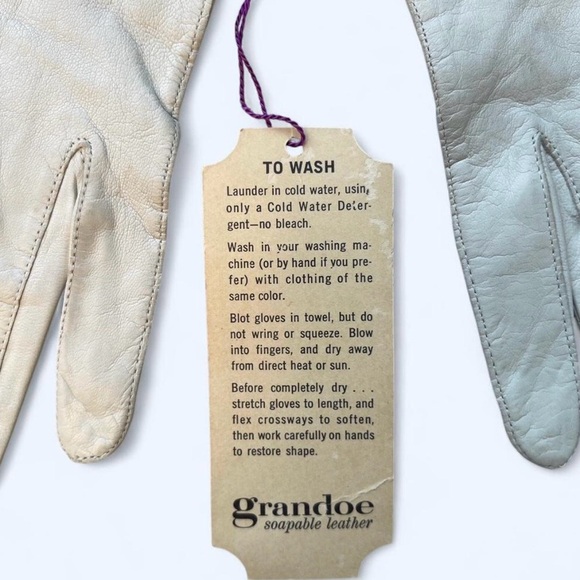 Grandoe vintage washable white Leather Women's Gloves wedding classic artdeco - Picture 3 of 6